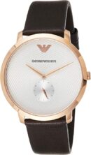 Emporio Armani Modern Slim Analog Silver Dial Brown Leather Strap Watch For Men - AR11163